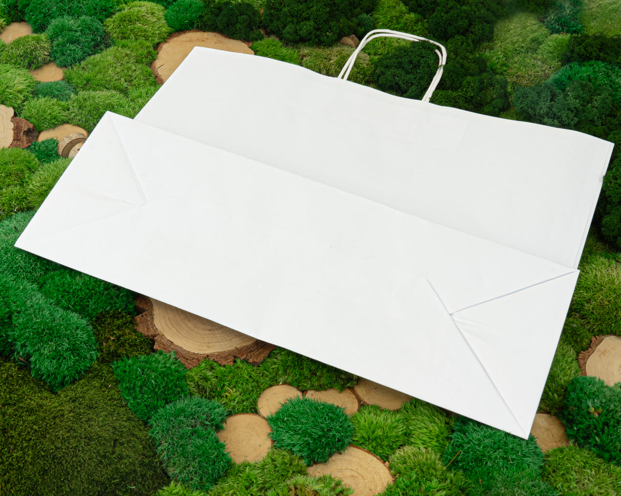 Torba papierowa z uchwytem skręcanym 500x180x390mm Biała