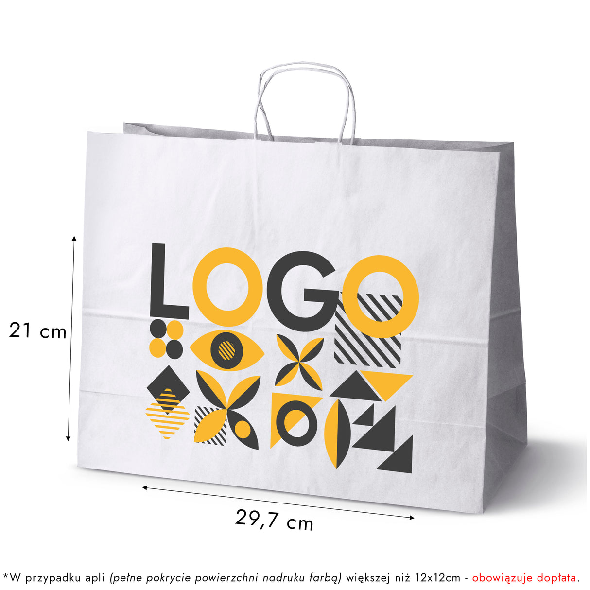 Torba papierowa 500x180x390mm z nadrukiem Biała 50 szt.