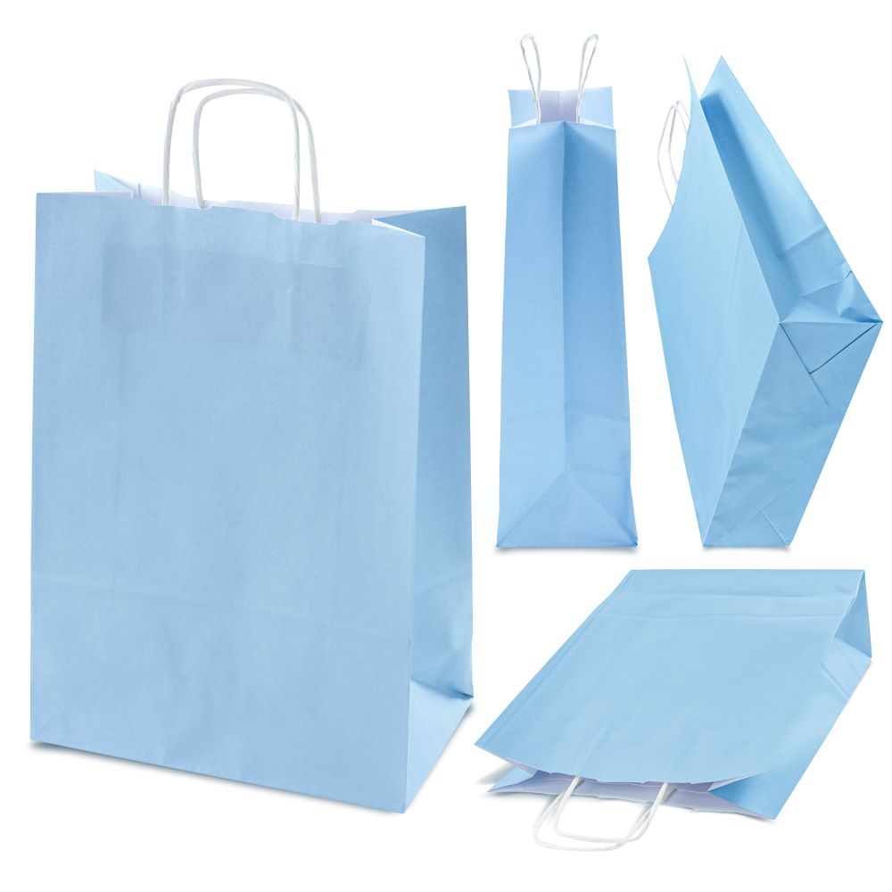 Torba papierowa z uchwytem skręcanym 240x100x320mm Niebieska pastelowa