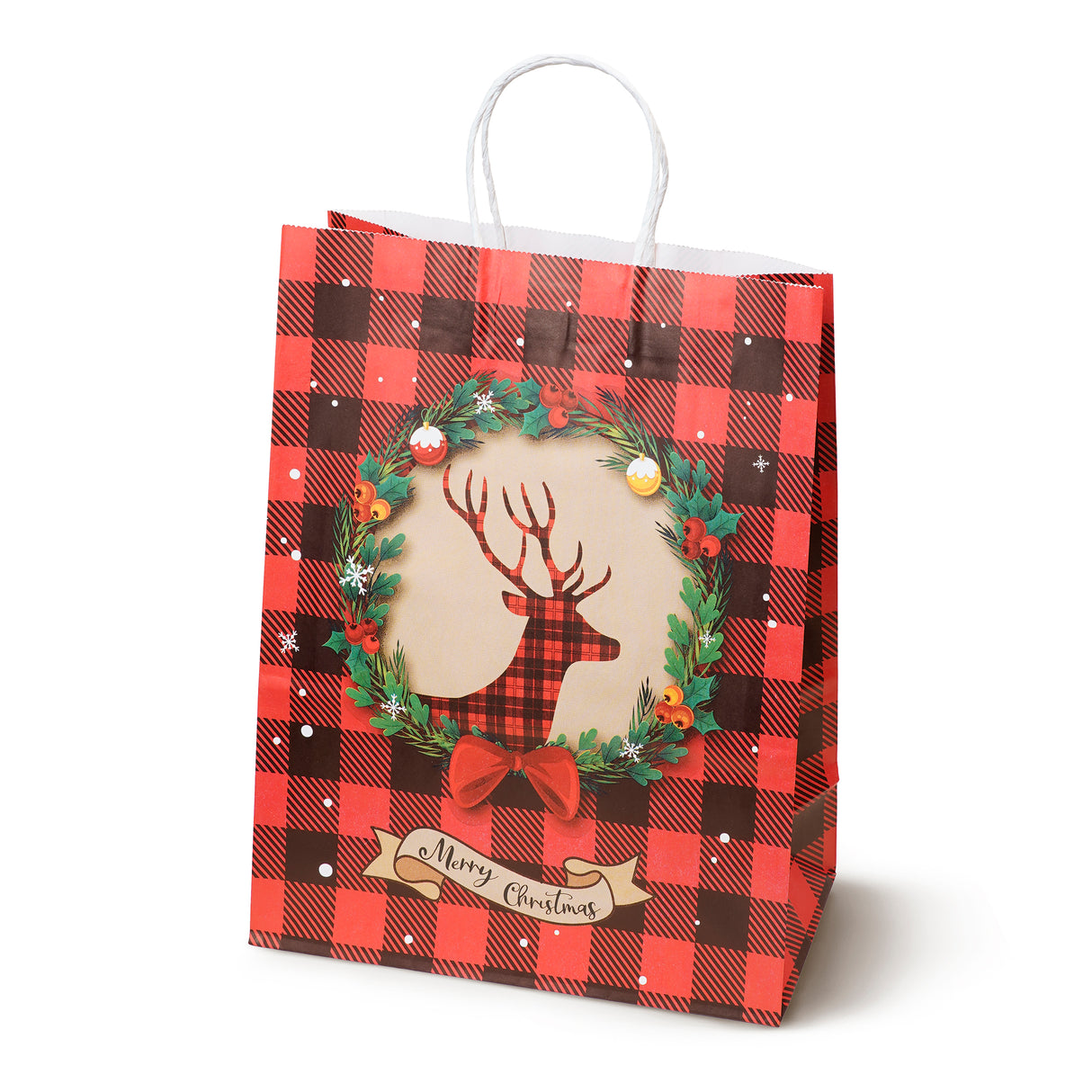 Torba papierowa świąteczna 210x110x270mm Mikołaj Choinka w Kratę 4szt.