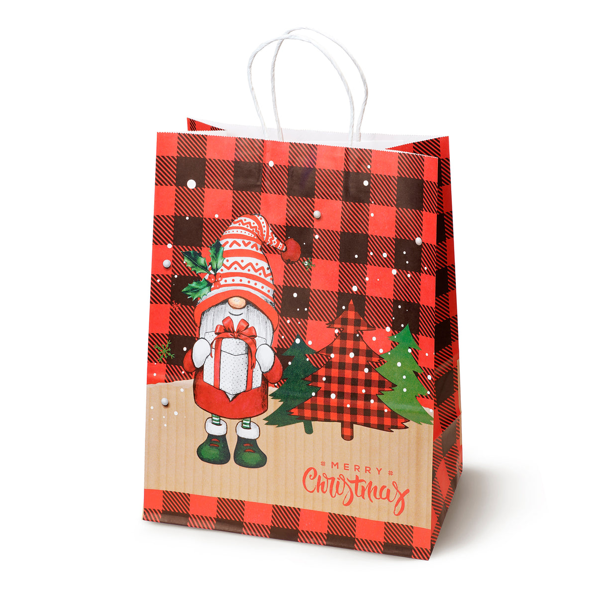 Torba papierowa świąteczna 150x80x210mm Mikołaj Choinka w Kratę 4szt.