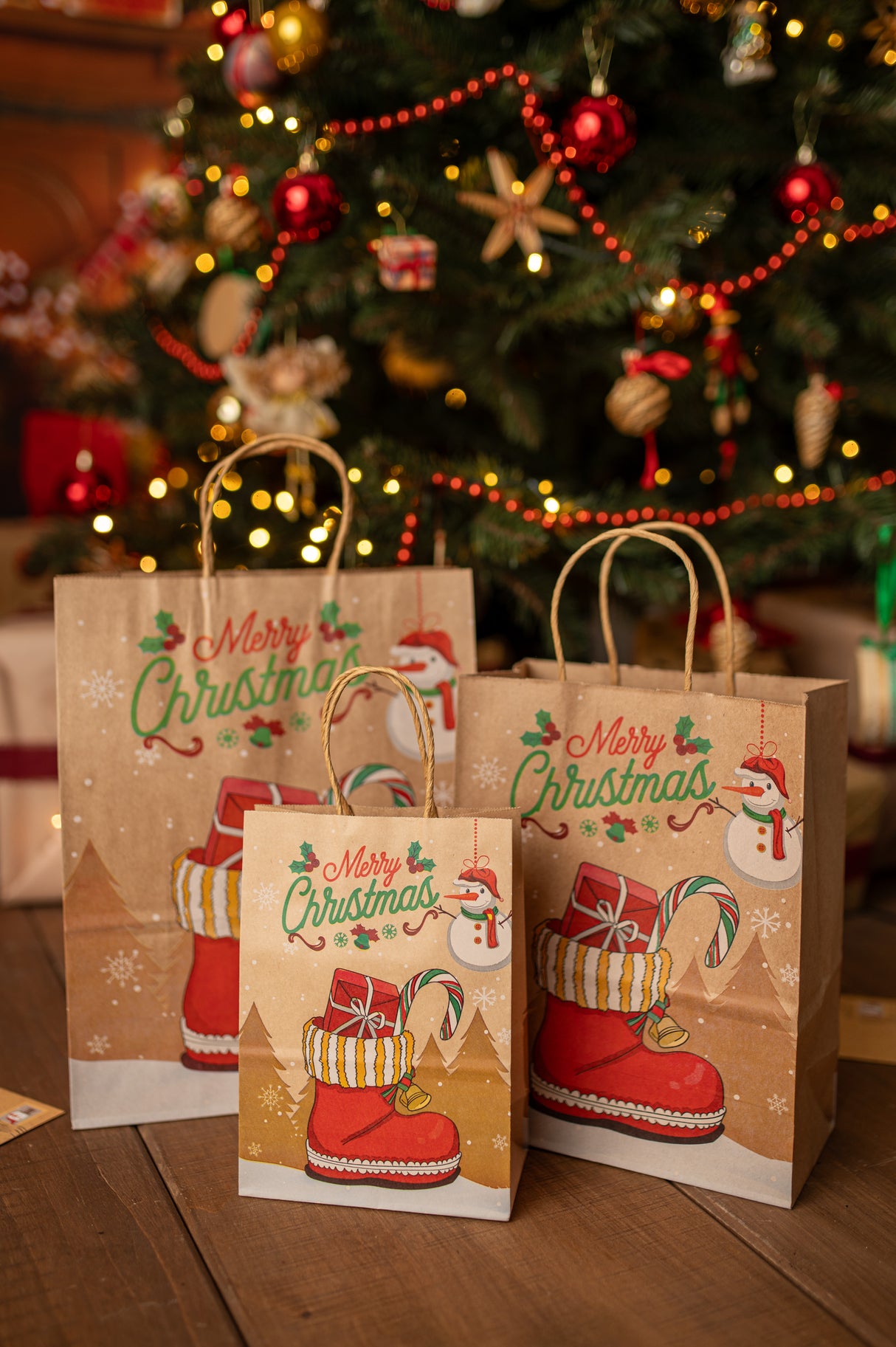 Torba papierowa świąteczna 260x120x330mm Happy Holidays 4szt.