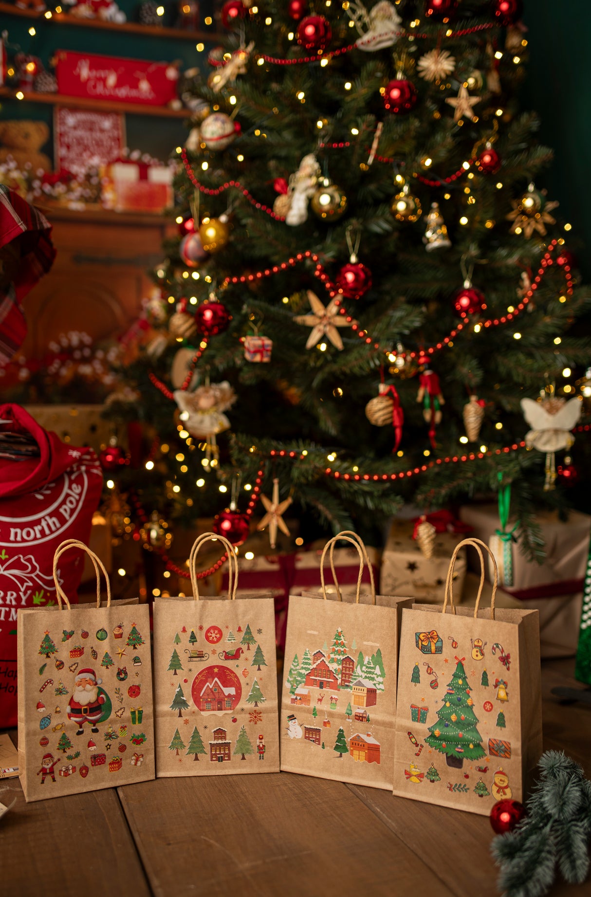 Torba papierowa świąteczna 150x80x210mm Boże Narodzenie 4szt.