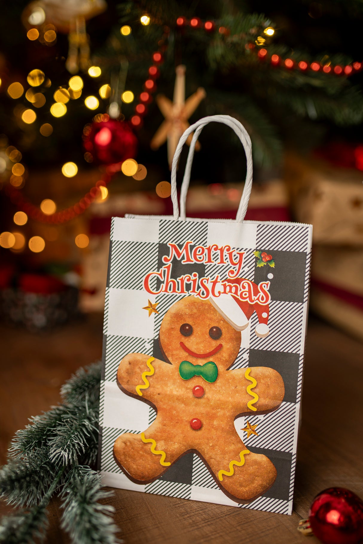 Torba papierowa świąteczna 150x80x210mm Merry Christmas Kratka 6szt.