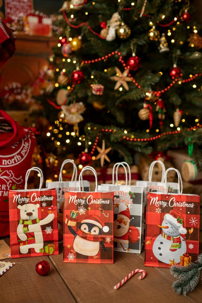 Torba papierowa świąteczna 150x80x210mm Merry Christmas Kratka 6szt.