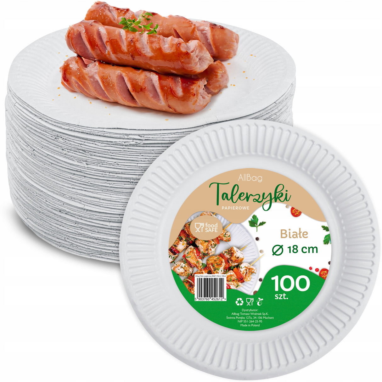 Talerzyki papierowe BIAŁE 18 cm 100 szt.
