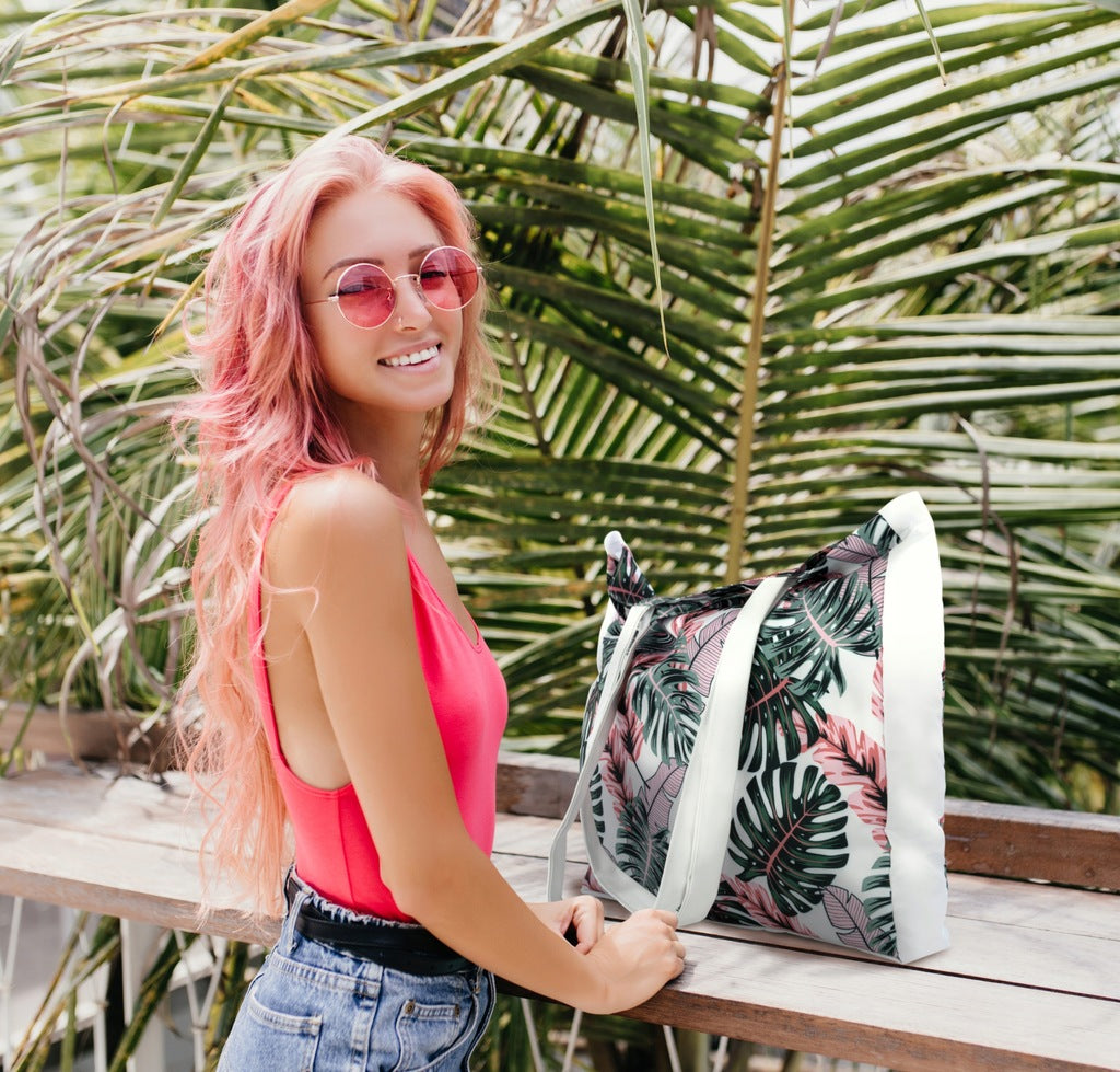 Torba plażowa OXFORD Różowo zielona monstera