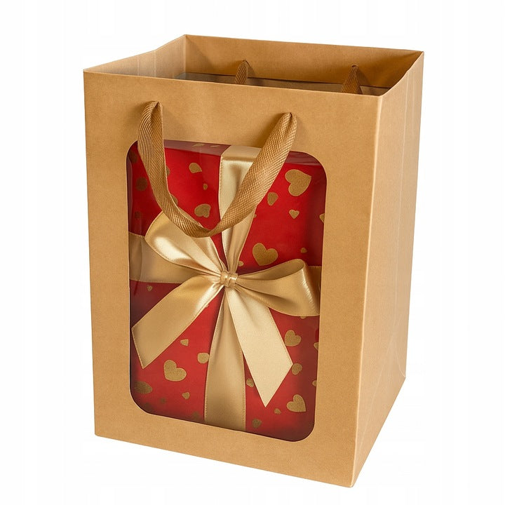 Torba papierowa 180x130x250 mm 6szt. brązowa z okienkiem