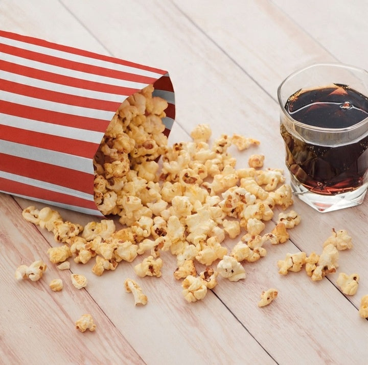 Torba papierowa klockowa 160x80x270mm Biało-czerwona Popcorn