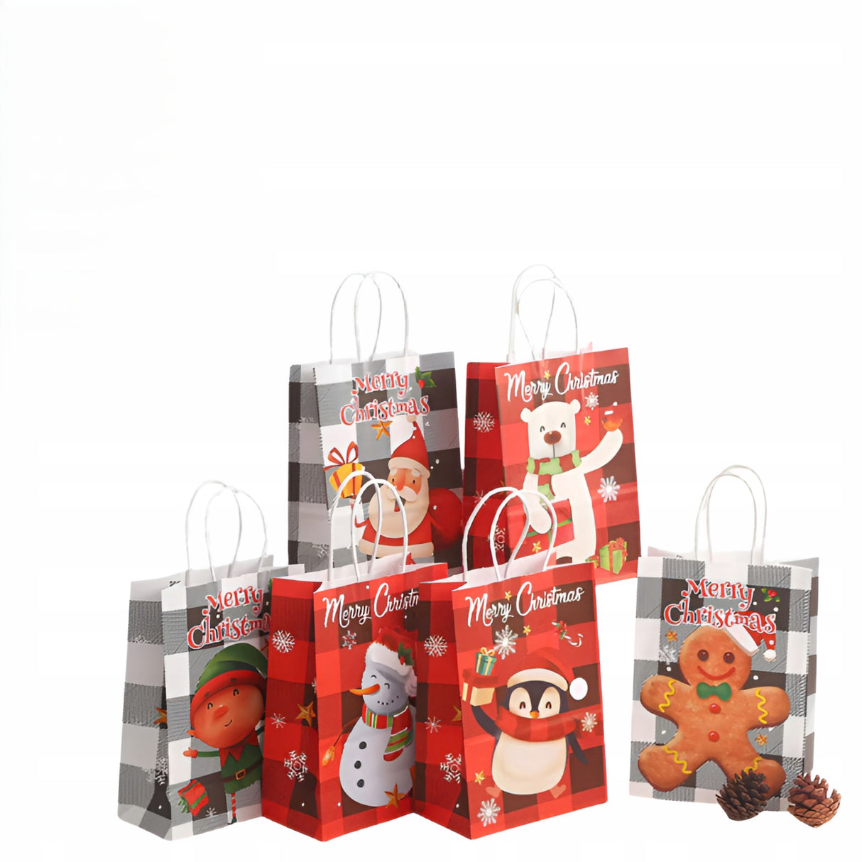 Torba papierowa świąteczna 150x80x210mm Merry Christmas Kratka 6szt.