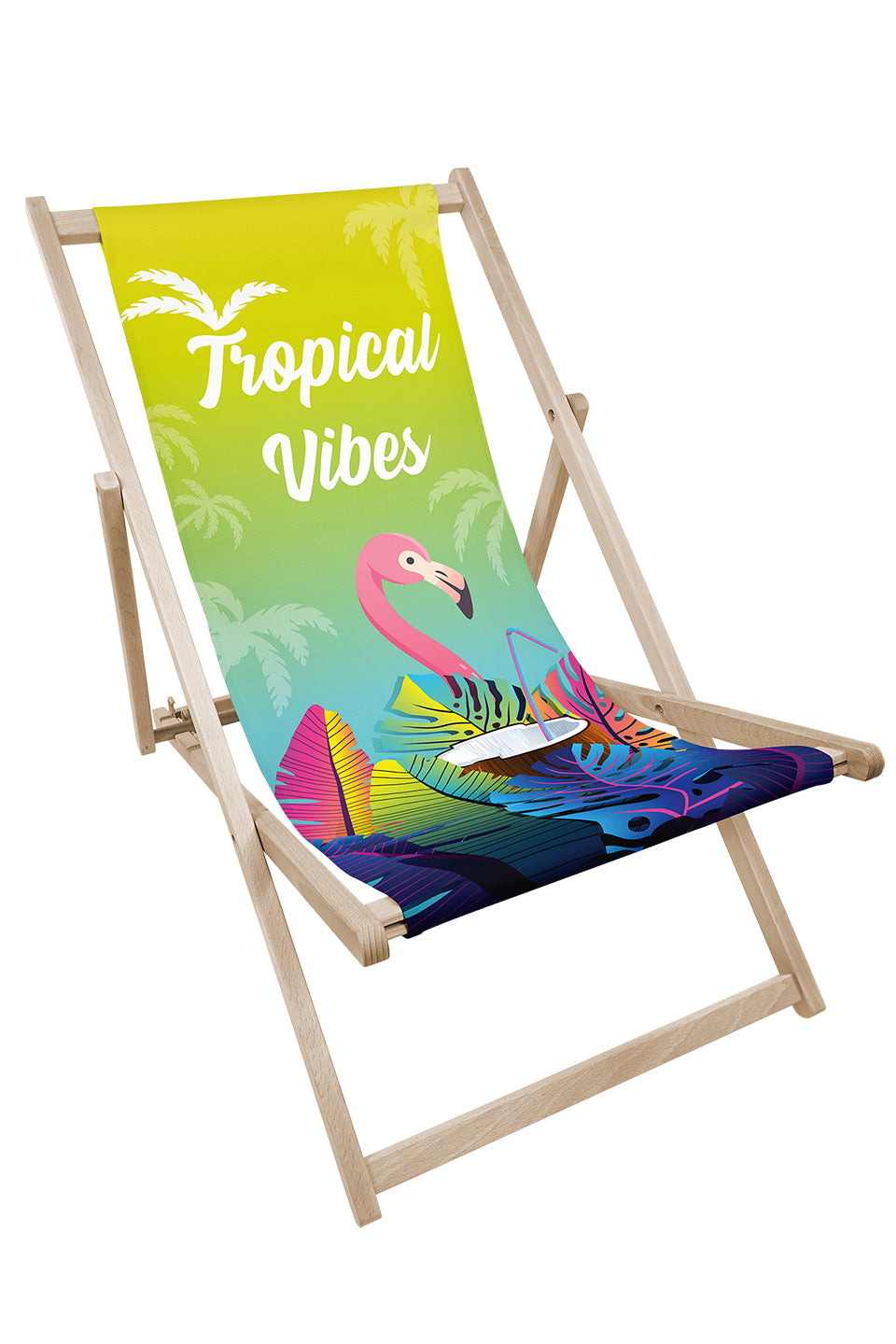 Leżak drewniany z nadrukiem TROPICAL VIBES