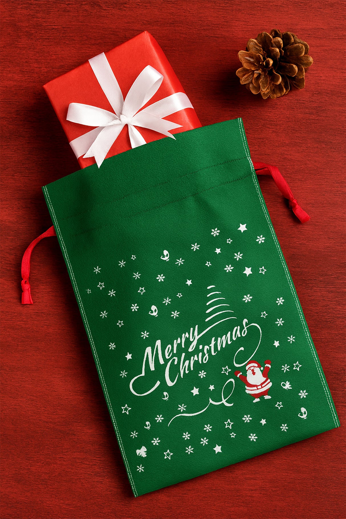 Worek wigofilowy 250x350mm Zielony Merry Christmas 10szt.