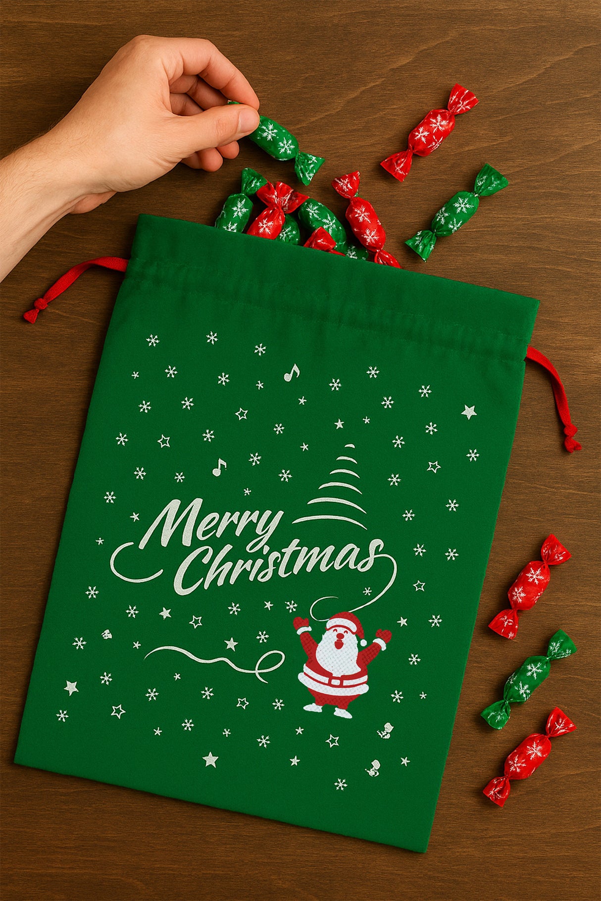 Worek wigofilowy 250x350mm Zielony Merry Christmas 10szt.