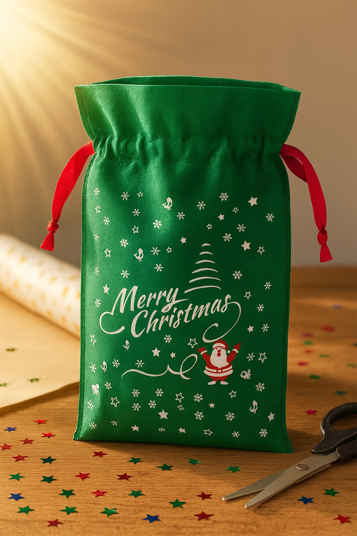 Worek wigofilowy 250x350mm Zielony Merry Christmas 10szt.