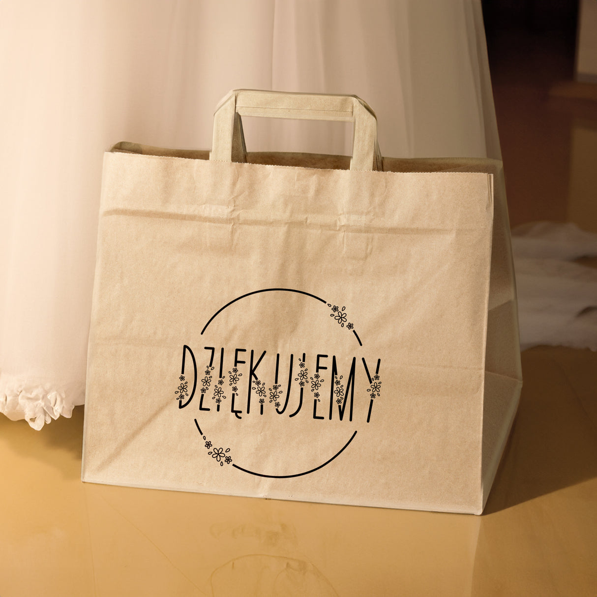 Torebki weselne 320x220x245mm Brązowe Dziękujemy 50szt.