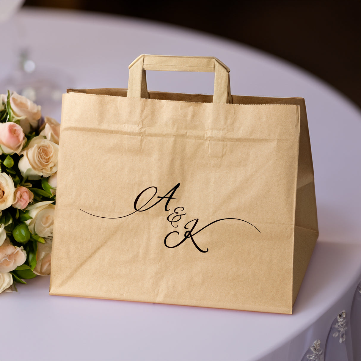 Torebki weselne 320x220x245mm Brązowe Inicjały 50szt.