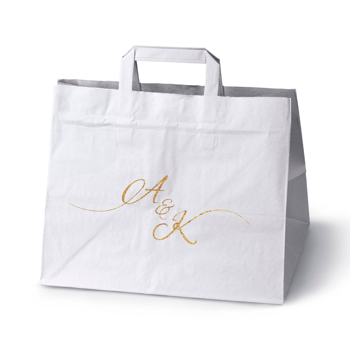 Torebki weselne 320x220x245mm Białe ze złotym nadrukiem Inicjały 50szt.