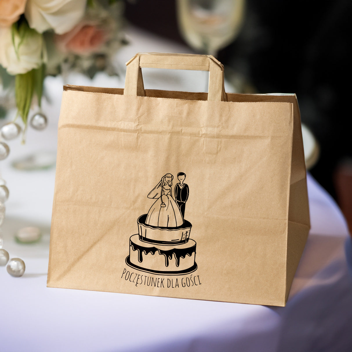 Torebki weselne 50szt. Brąz 320x220x245mm POCZĘSTUNEK DLA GOŚCI
