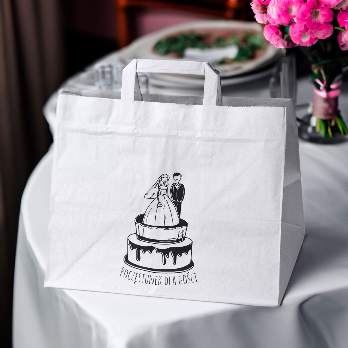 Torebki weselne 320x220x245mm Białe Poczęstunek dla gości 50szt.