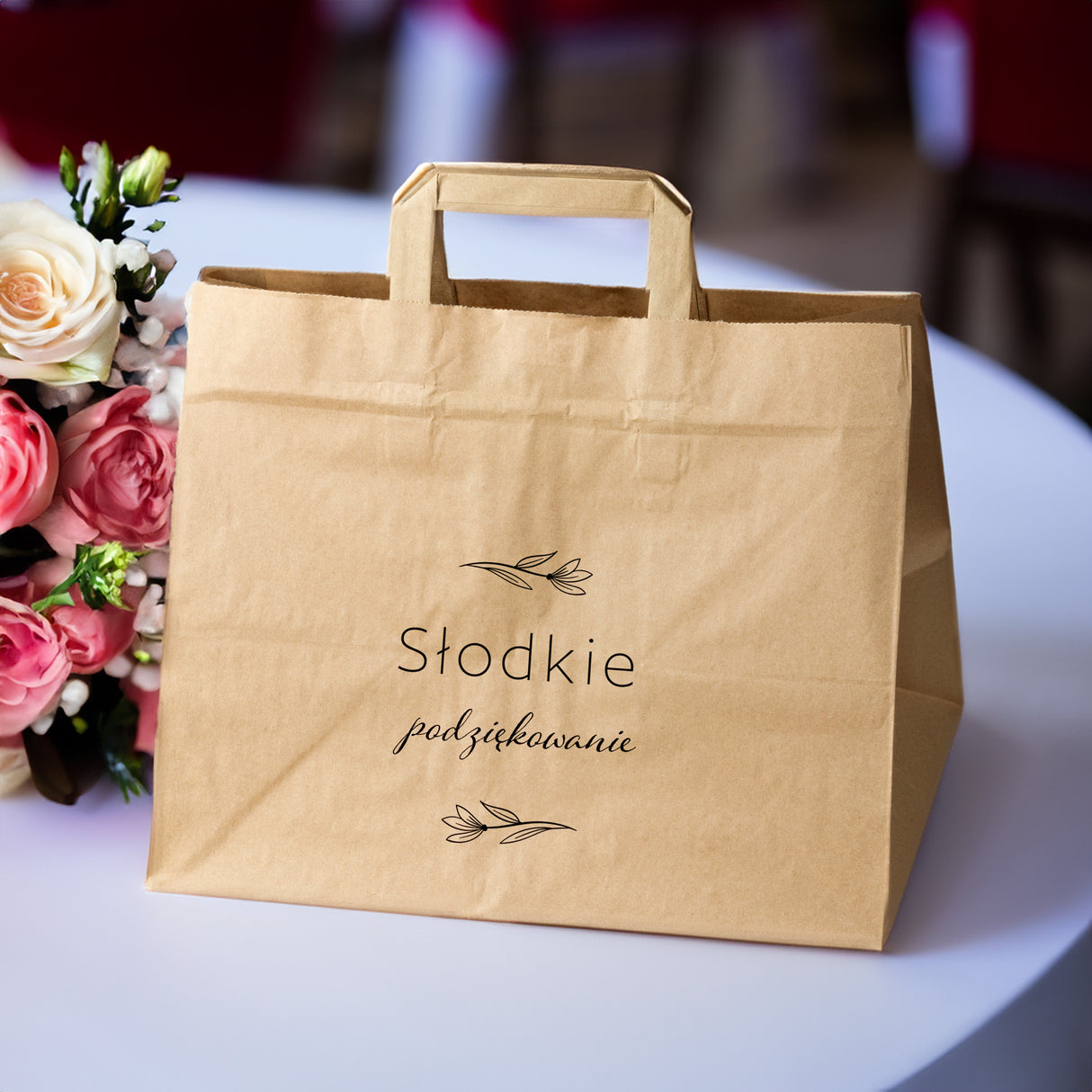 Torebki weselne 320x220x245mm Brązowe Słodkie podziękowanie 50szt.