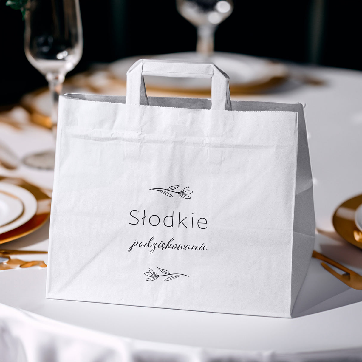 Torebki weselne 320x220x245mm Białe Słodkie podziękowanie 50szt.