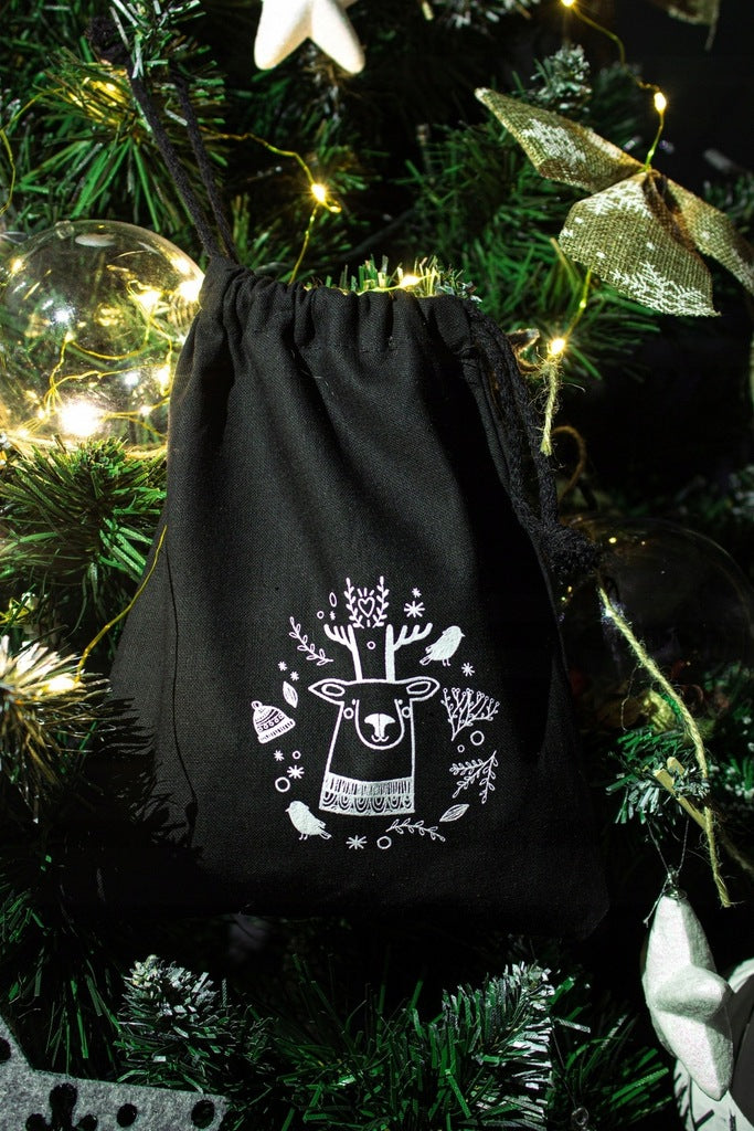 Woreczek bawełniany 18x32cm Czarny Renifer 145g
