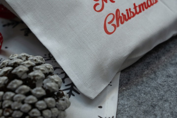 Woreczek bawełniany świąteczny 25x30cm BIAŁY MIKOŁAJ MERRY