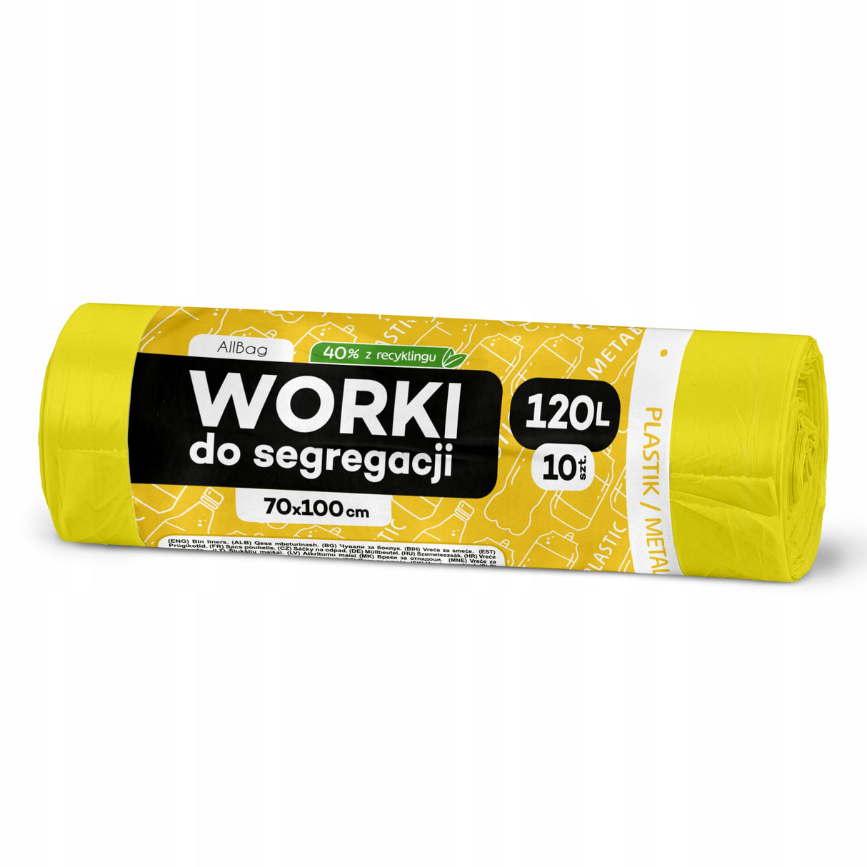 Worki na śmieci z recyklingu żółte 120 L