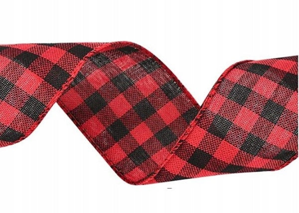 Czerwona wstążka dekoracyjna w kratkę 6M