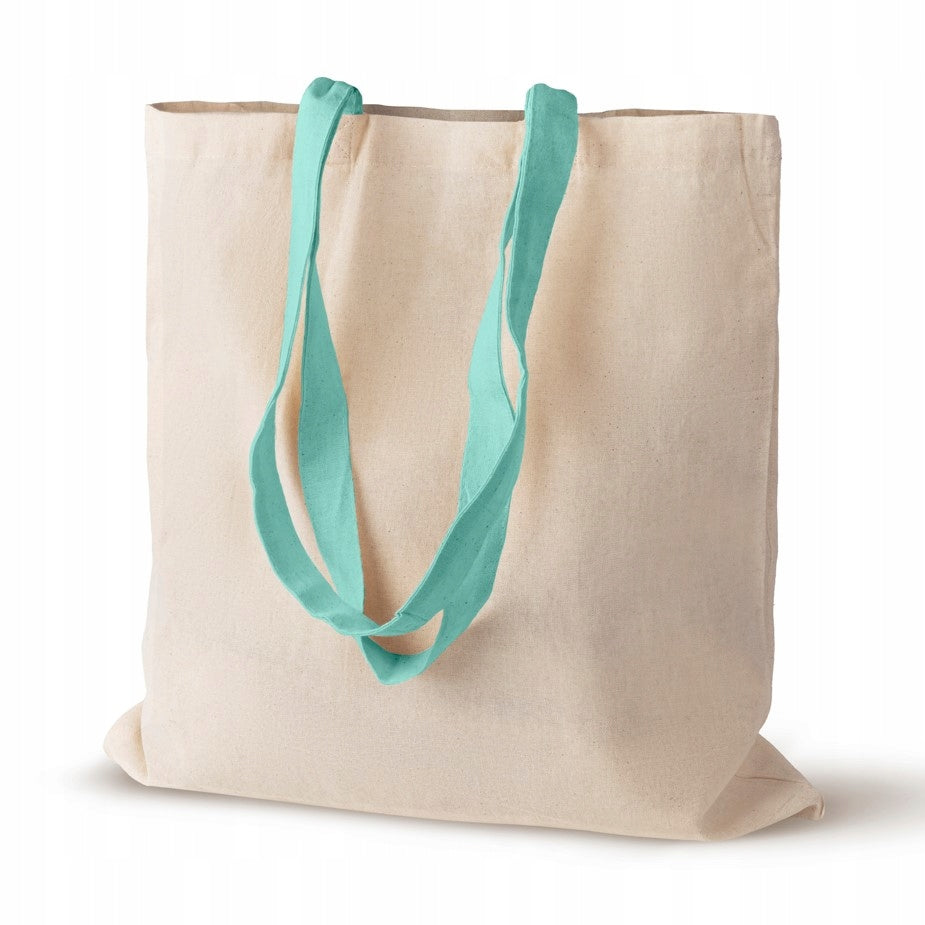 Torba Bawełniana Ecru Długi Miętowy Uchwyt 380x420mm
