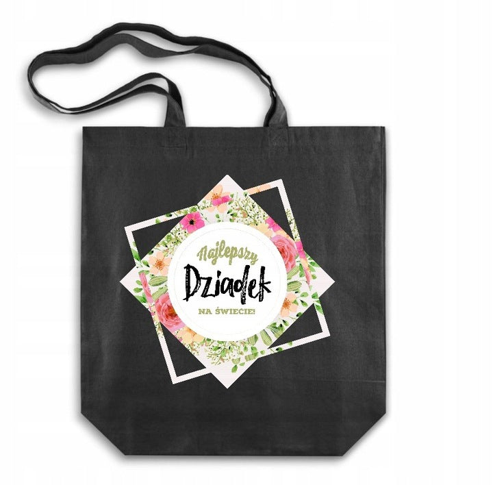 Torba Bawełniana Najlepszy Dziadek na Świecie Prezent na Dzień Dziadka Czarna