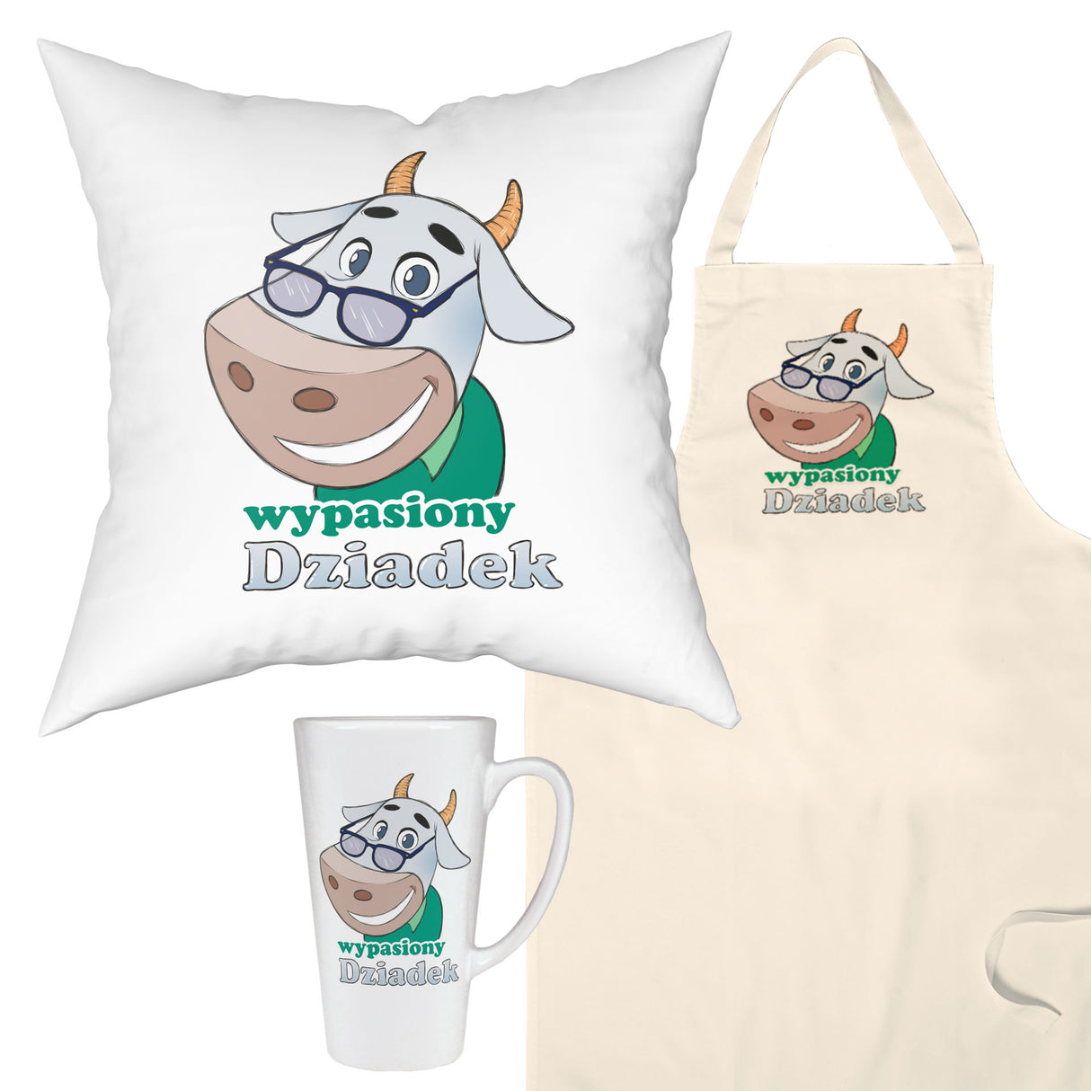 Zestaw Fartuch,Kubek,Poduszka Wypasiony Dziadek Prezent na Dzień Dziadka
