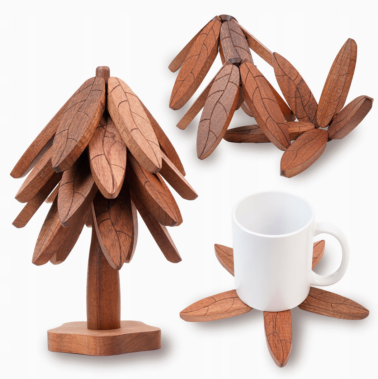 Zestaw drewnianych podkładek pod kubki