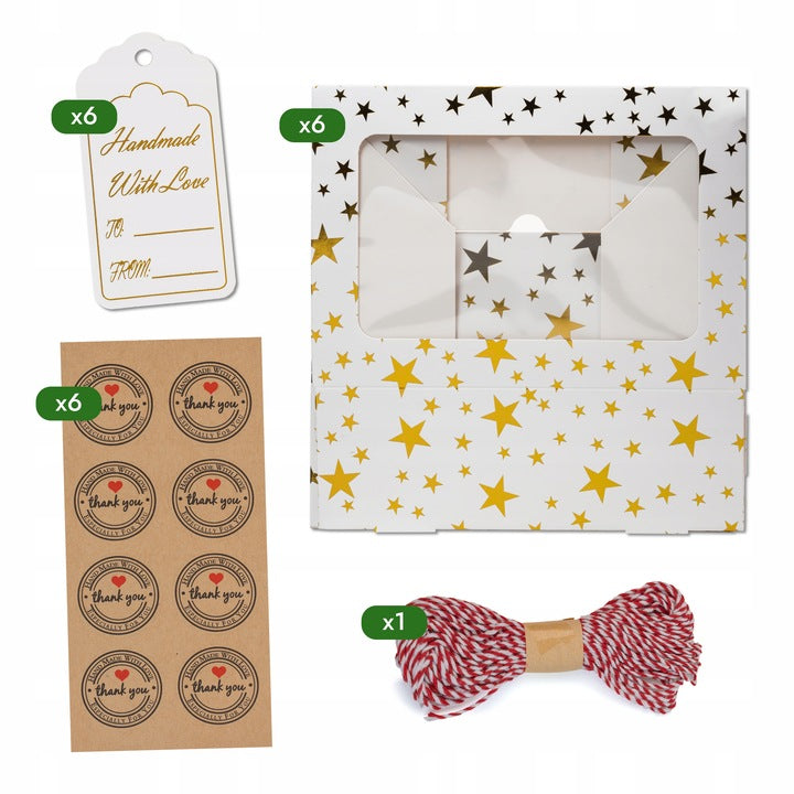 Zestaw świątecznych pudełek w Złote Gwiazdki 6szt.