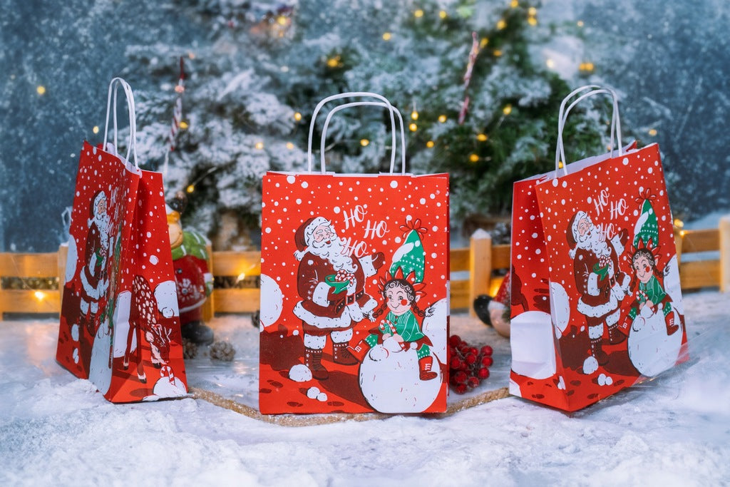 Torba papierowa świąteczna 180x80x220mm Czerwona Mikołaj Elf