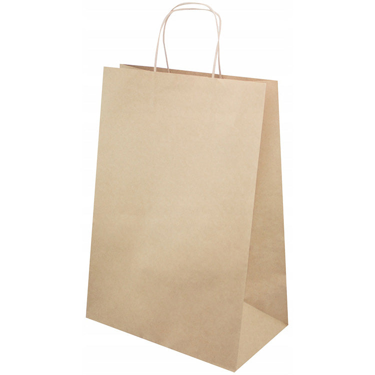 Torba papierowa 305x170x425mm z uchwytem skręcanym prążek Brązowa