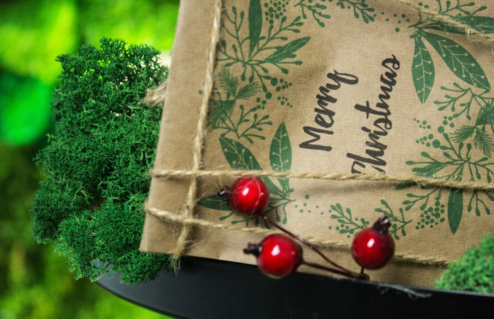 Torebki papierowe świąteczne 80x65x190mm Wieniec Merry Christmas 10szt.