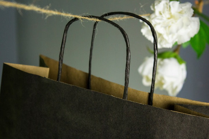 Torba papierowa 240x100x320mm z czarnym uchwytem CZARNA