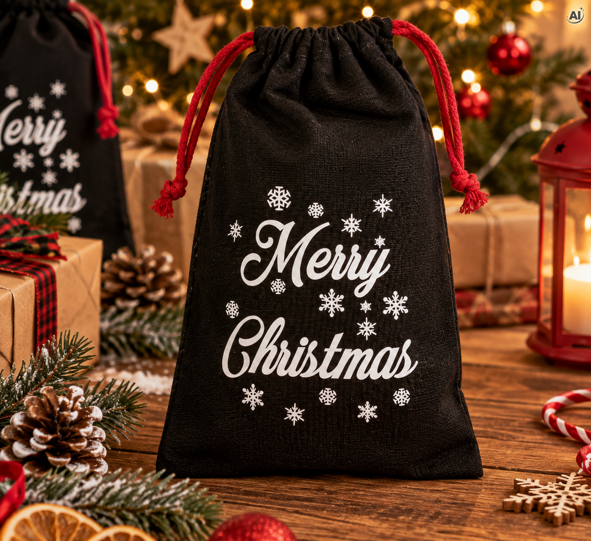 Woreczek bawełniany 15x30cm Merry Christmas