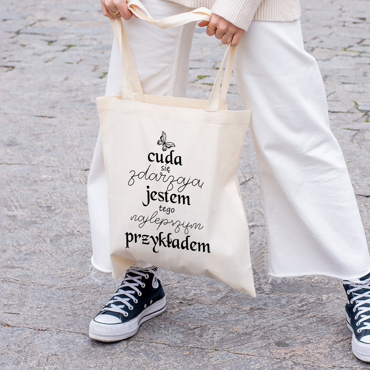 Prezent na Dzień Kobiet - Torba z nadrukiem ecru