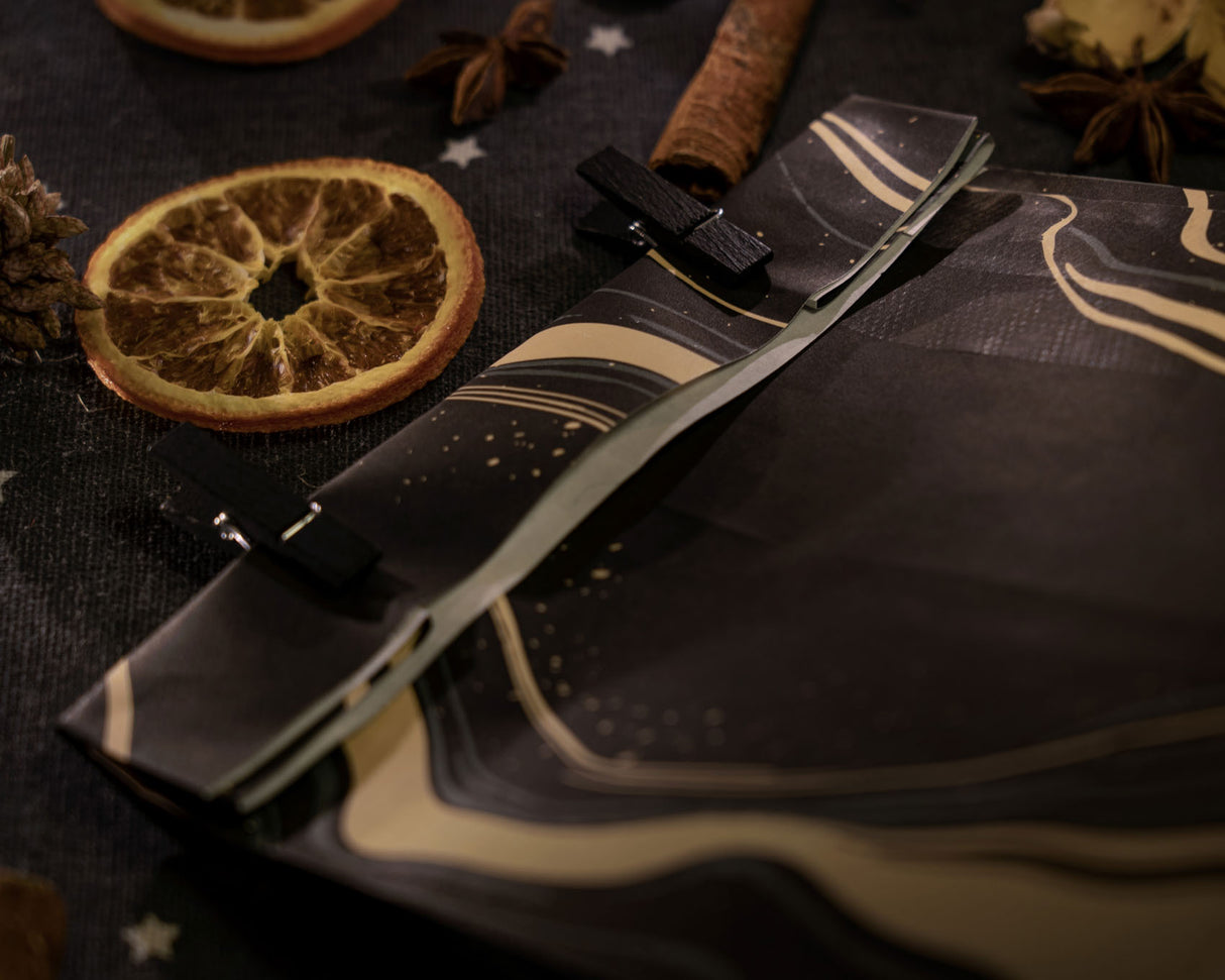 Torba papierowa klockowa 160x80x270mm Czarno Złoty Marmur