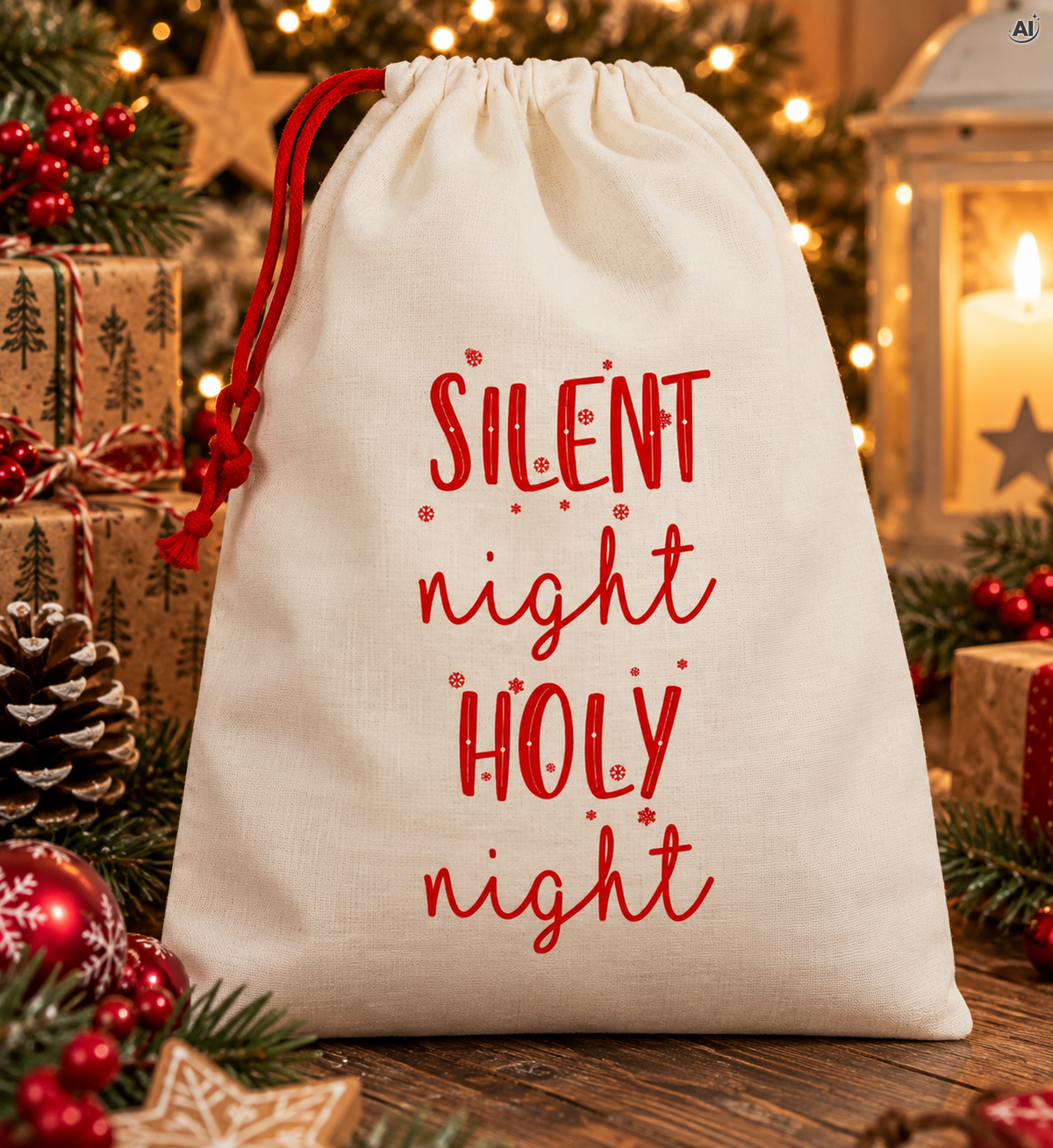 Woreczek bawełniany 25x40 cm Ecru Silent Night Holy