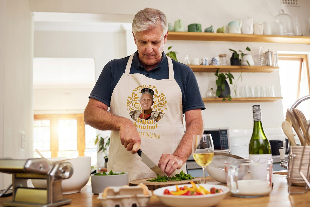 Fartuch Kuchenny personalizowany Karykatura Prezent na Dzień Dziadka Bawełniany