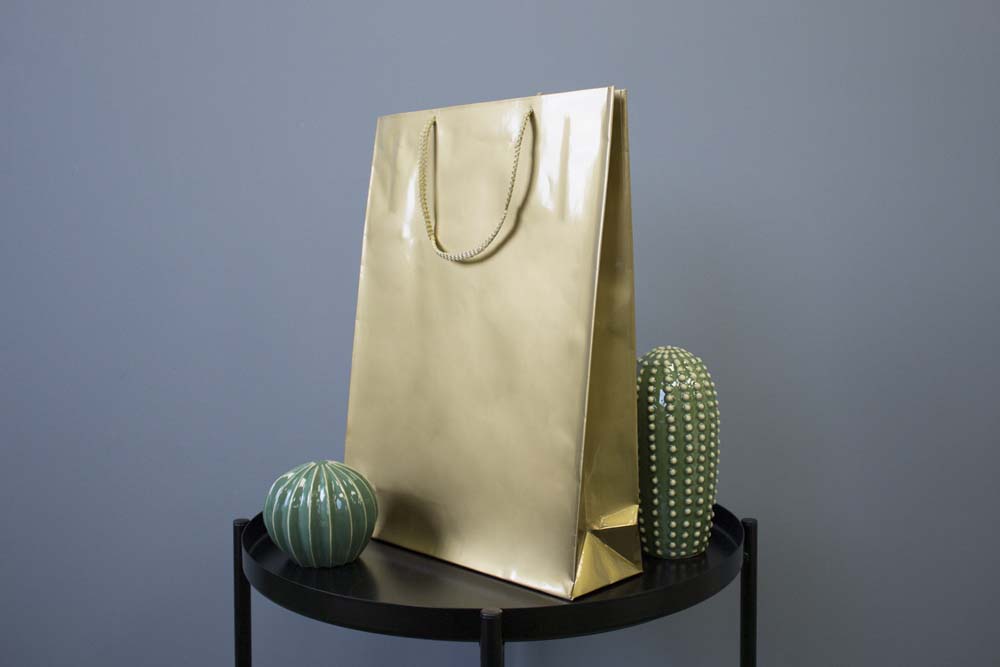 Torba laminowana z uchwytem sznurkowym 300x100x400mm Złota