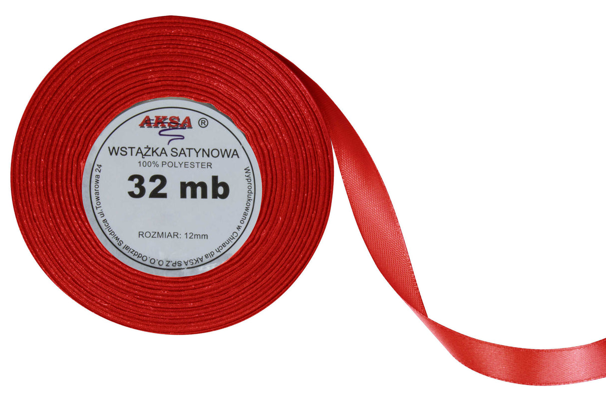 Tasiemka satynowa CZERWONA 12mm