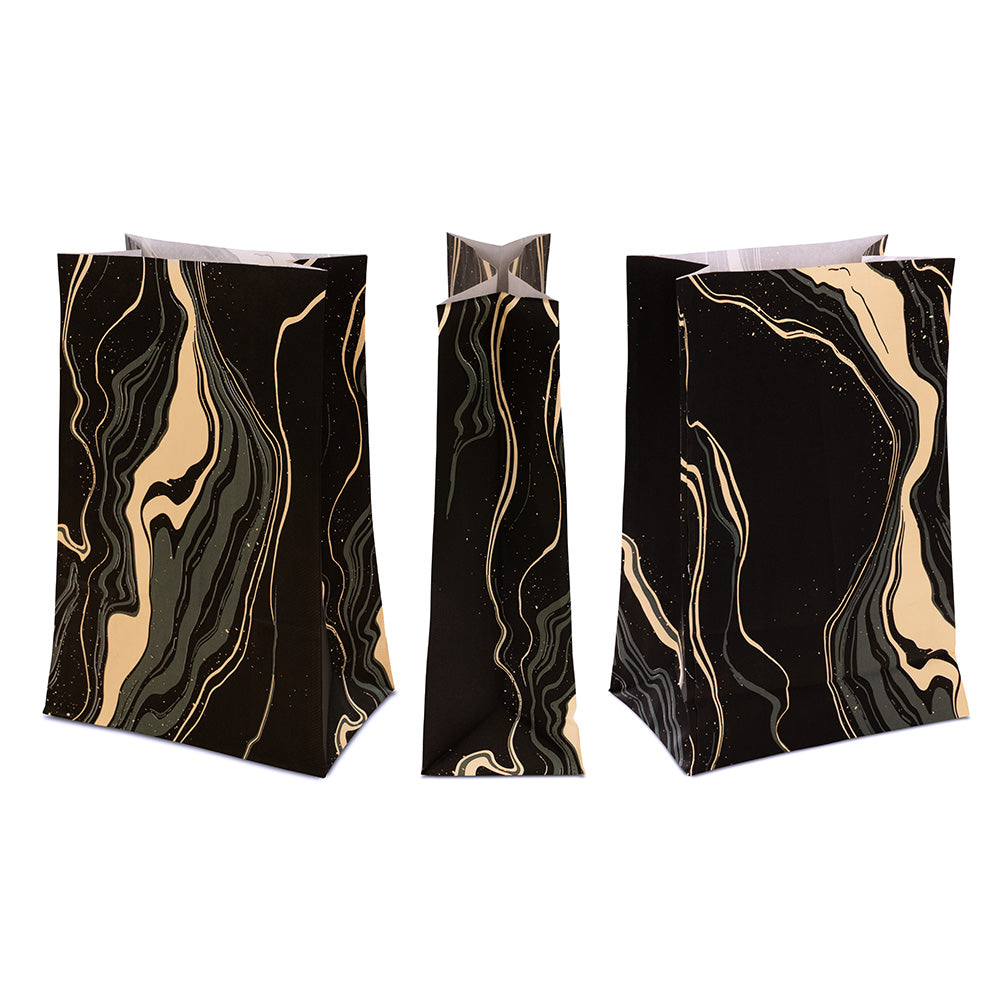 Torba papierowa klockowa 160x80x270mm Czarno Złoty Marmur