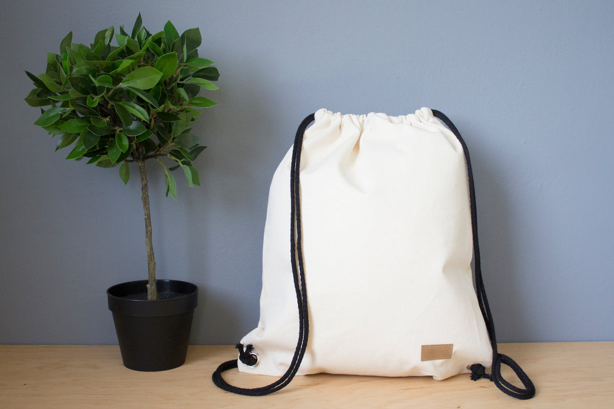 Plecak worek bawełniany 340x400mm Ecru z czarnym sznurkiem