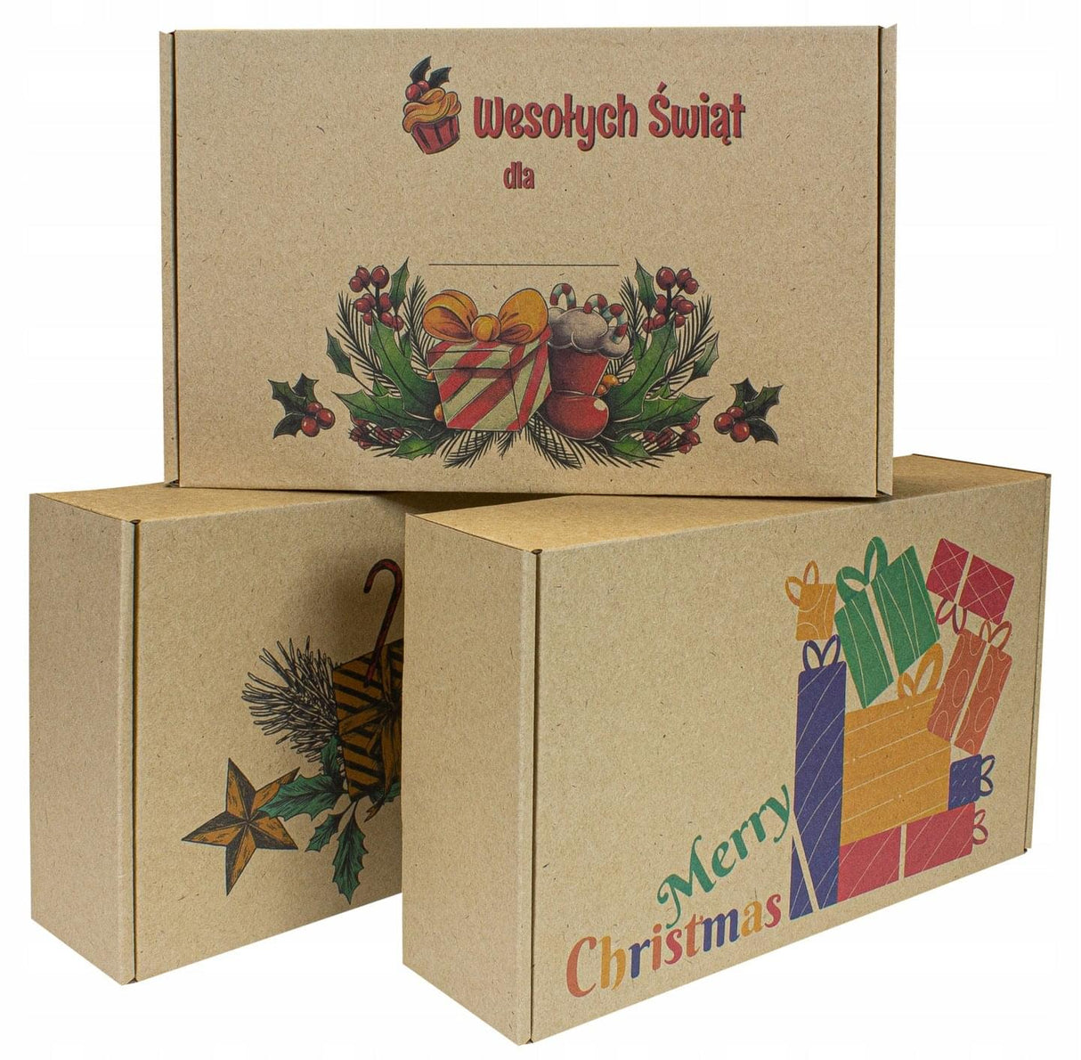 Kartony świąteczne prezentowe ZESTAW 3szt. PREZENTY