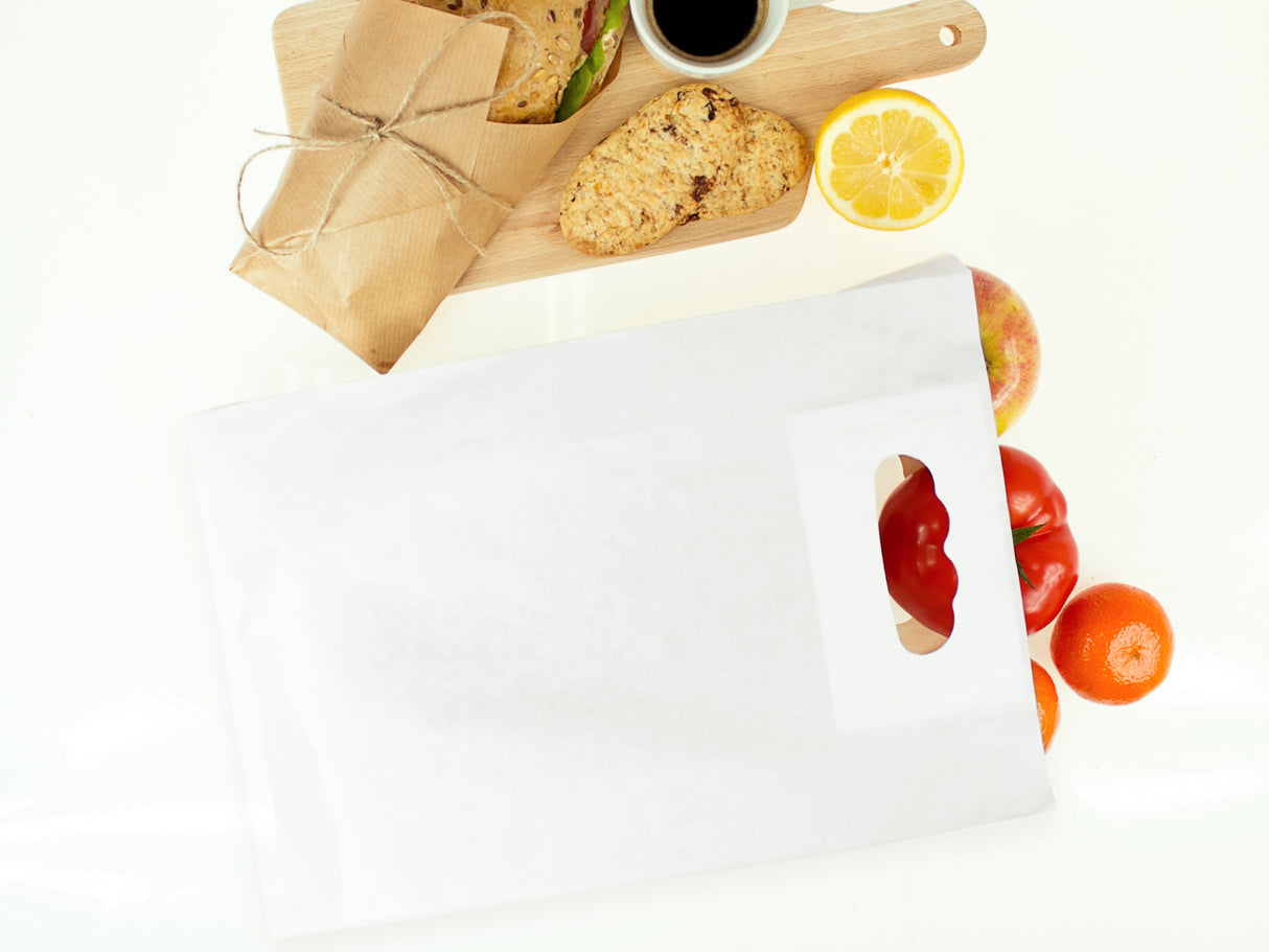 Torba papierowa fałdowa - BIAŁA - 220x80x325mm - z wyciętym uchwytem (25 szt.)