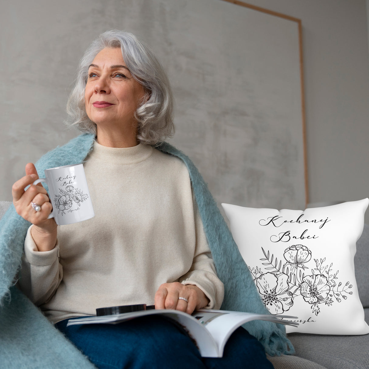 Zestaw personalizowany Torba Bawełniana,Kubek,Poduszka Kochanej Babci+Imię Prezent na Dzień Babci